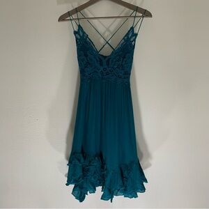 FREE PEOPLE ONE Adelle Teal Asymmetrical Dress